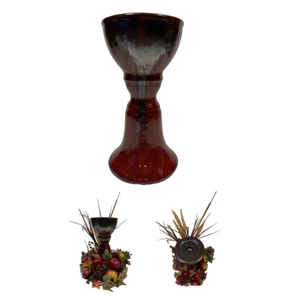 Candle Holder Large Pottery Pillar or Tapered Glazed 9" Tall - Picture 1 of 9
